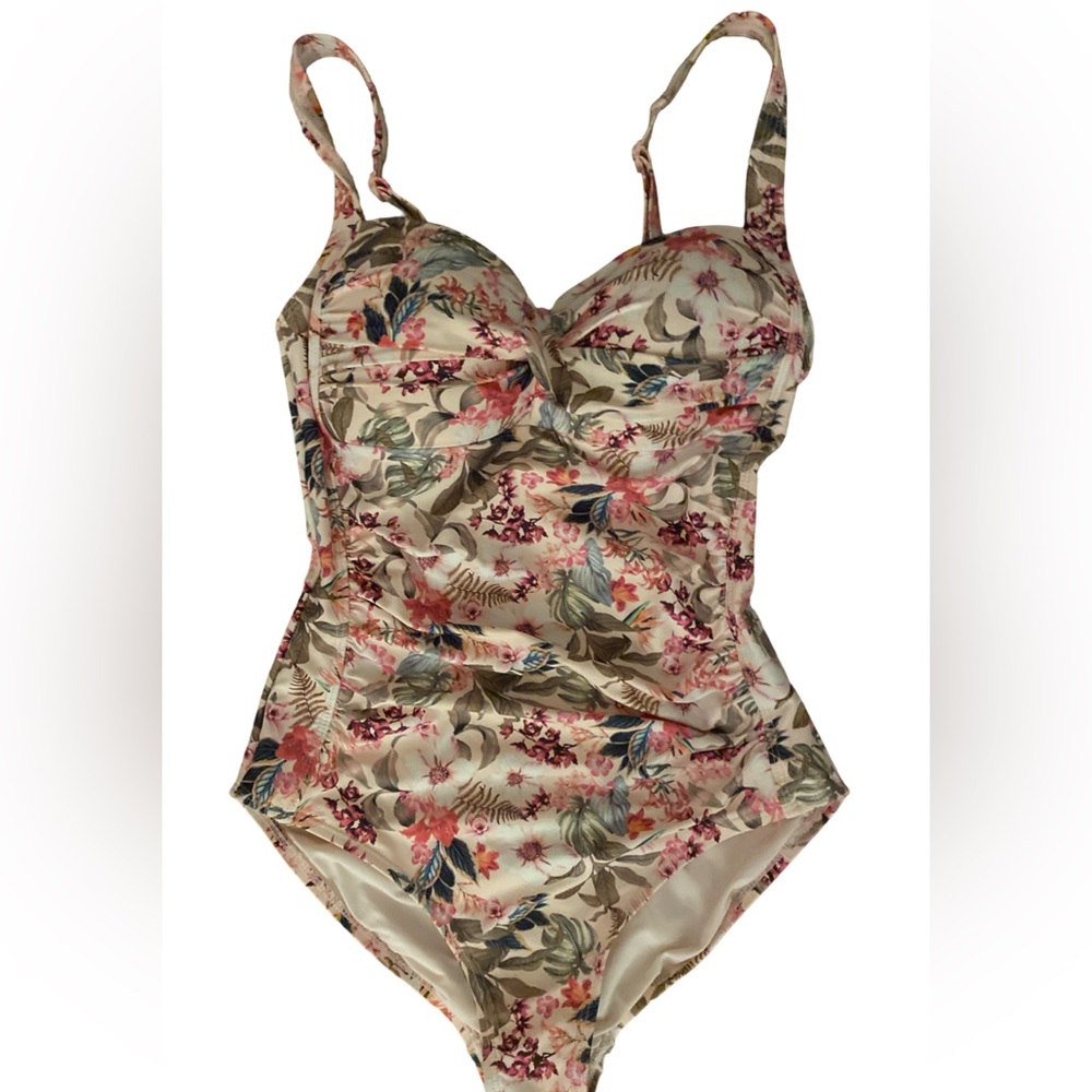 Nip Tuck Floral One-Piece Swimsuit-36B green floral , polyester spandex